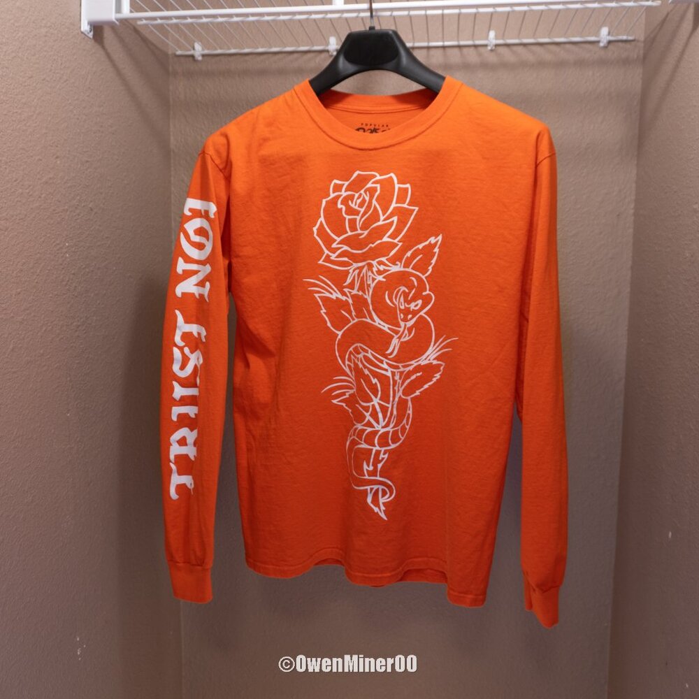 Popular Poison "Trust Not" Orange Rose & Snake Graphic Long Sleeve - Size L